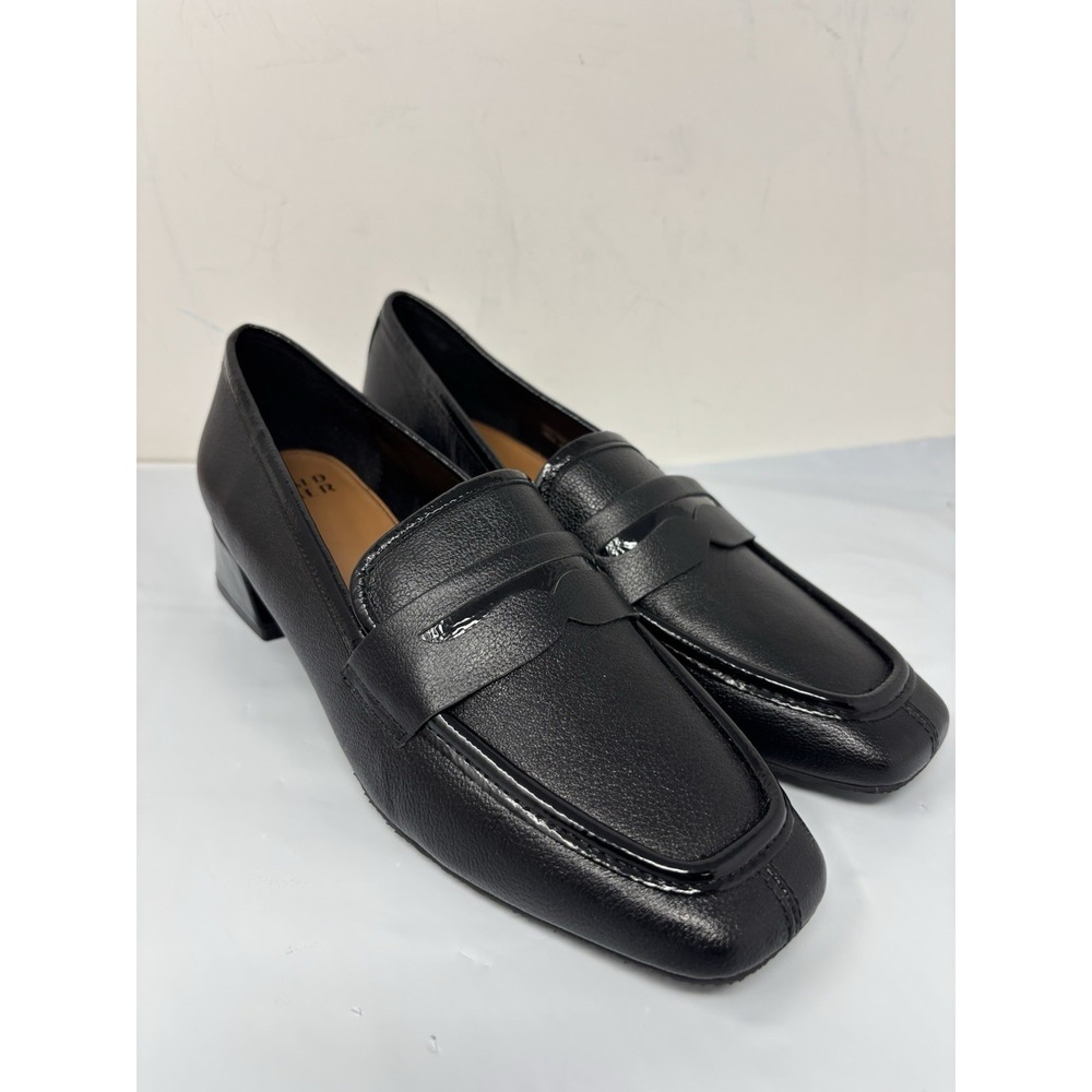 Donald Pliner Tristina Black Leather Block Heel Penny Loafers Pumps Womens Sz 8